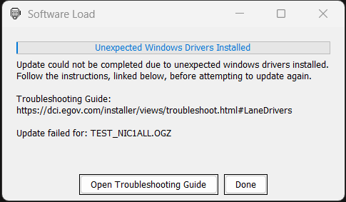 Device driver error screen.
